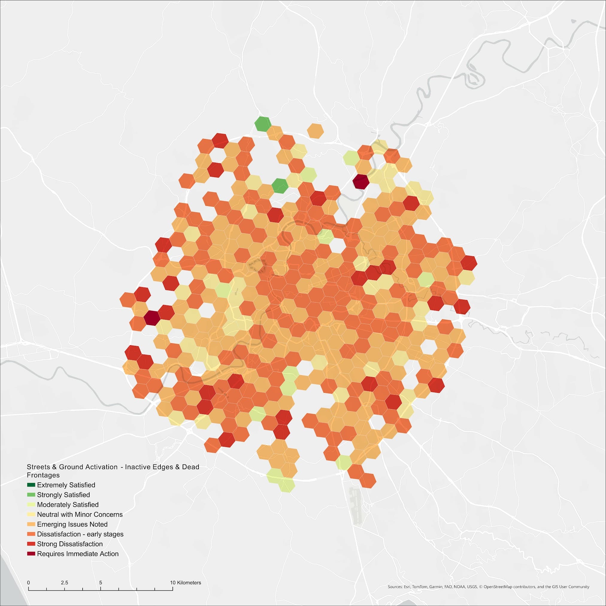 Rome satisfaction framework, 15 service domains scored 0-10