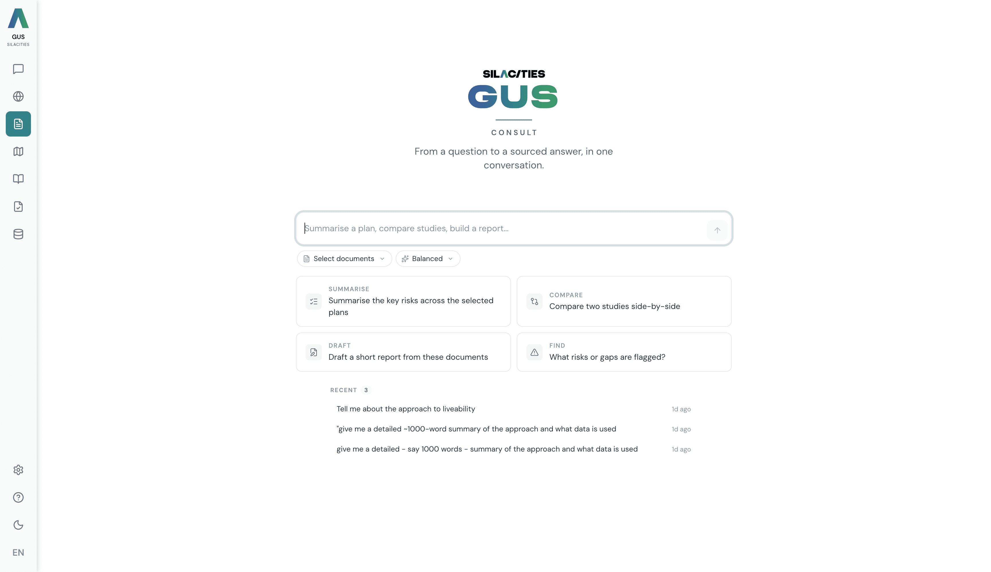شاشة مؤلّف GUS Consult — مدخل اذكر-هدفاً مع شرائح الوثائق والعدسة الاختيارية