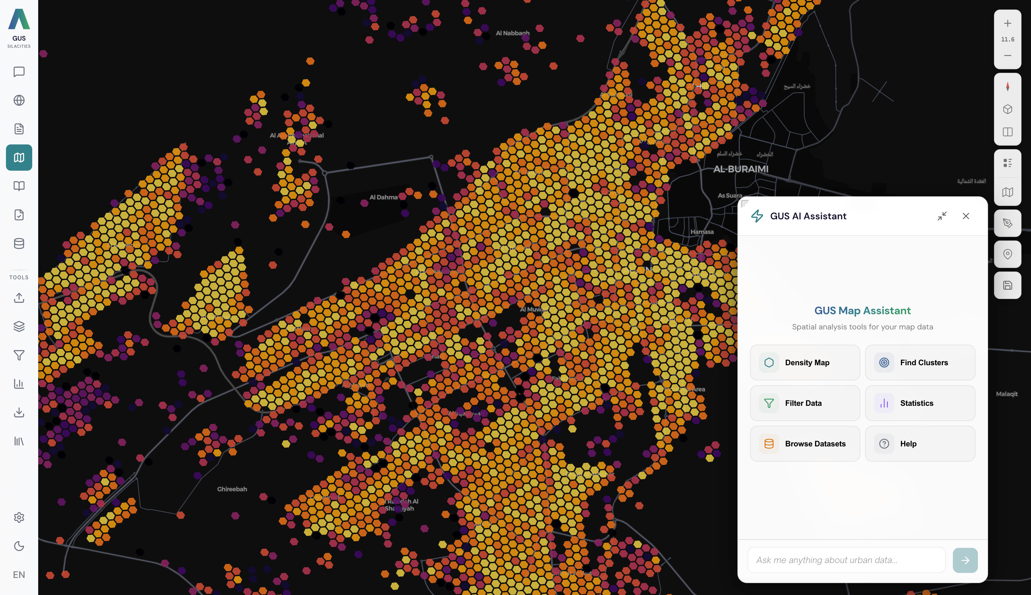Map View — داخل مساحة العمل، على شبكة الحي ذاتها.
