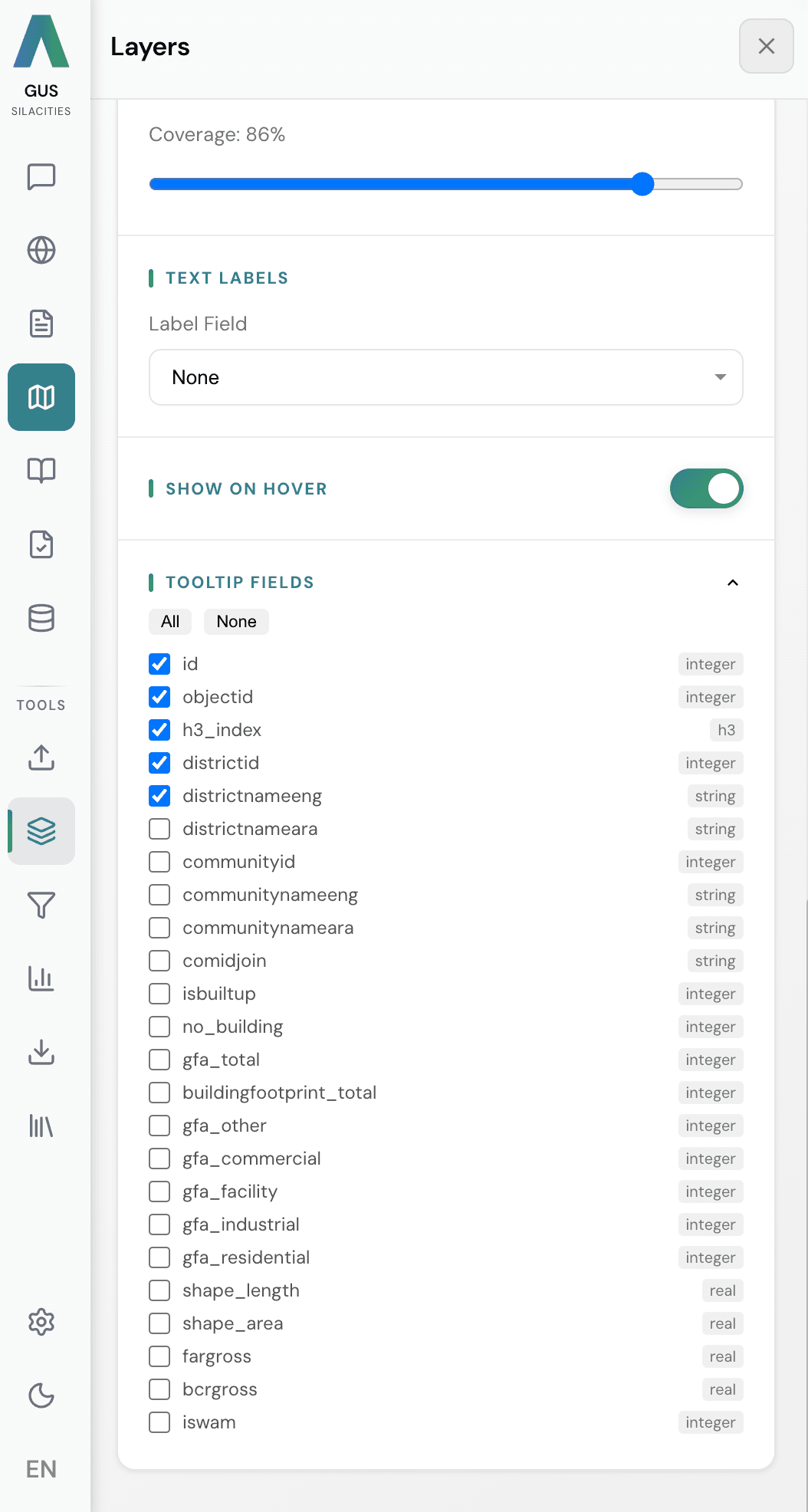 Map View مرصوفة على الشبكة السداسية